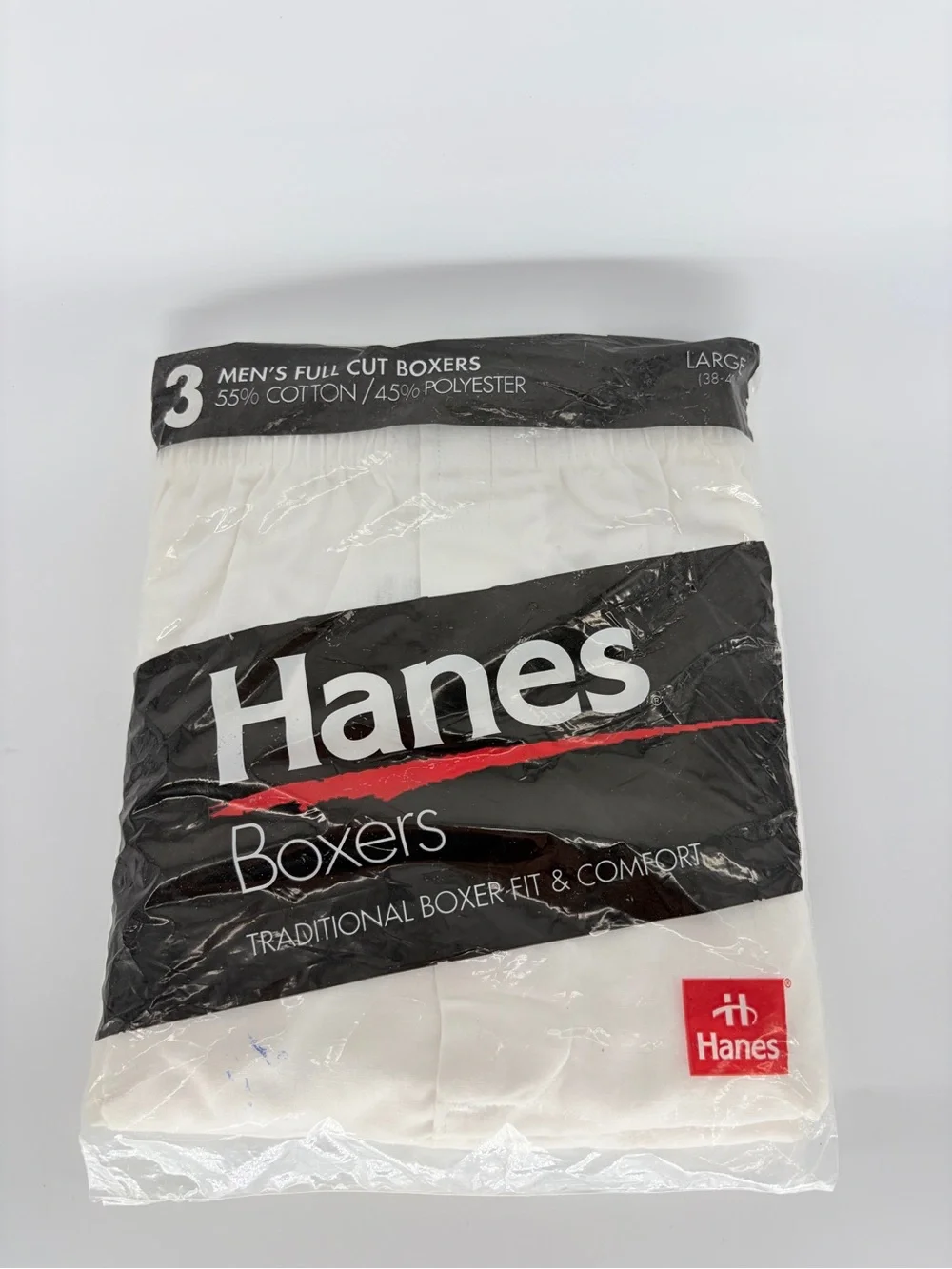 NIP Vintage 1993 Hanes Traditional Full Cut Boxers White - 3 Pack Large